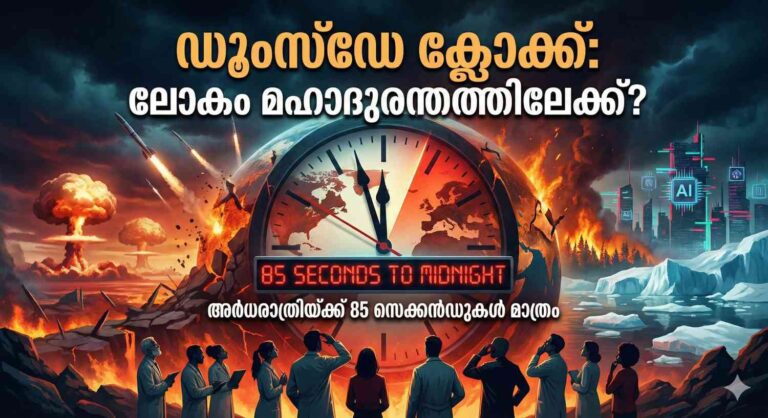 സമയം തീരുന്നു! ഡൂംസ്‌ഡേ ക്ലോക്കിൽ അർധരാത്രിയ്ക്ക് ഇനി 85 സെക്കൻഡുകൾ മാത്രം; ലോകം മഹാദുരന്തത്തിന്റെ വക്കിലോ?