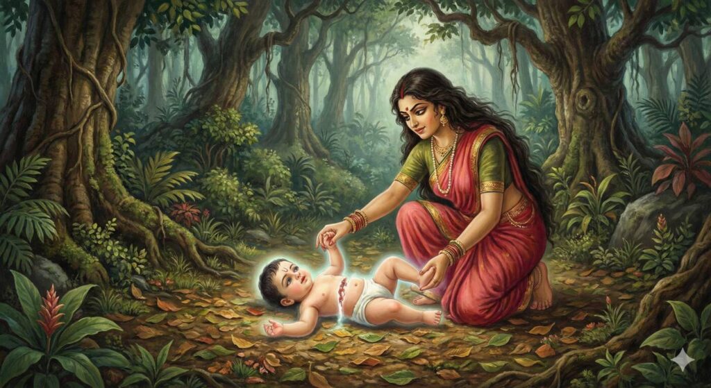 രാക്ഷസിയായ ജര, മഗധ രാജാവായ ബൃഹദ്രഥന്റെ കുഞ്ഞിന്റെ ഇരുഭാഗങ്ങളും യോജിപ്പിച്ച് ജരാസന്ധന് ജന്മം നൽകുന്നു.